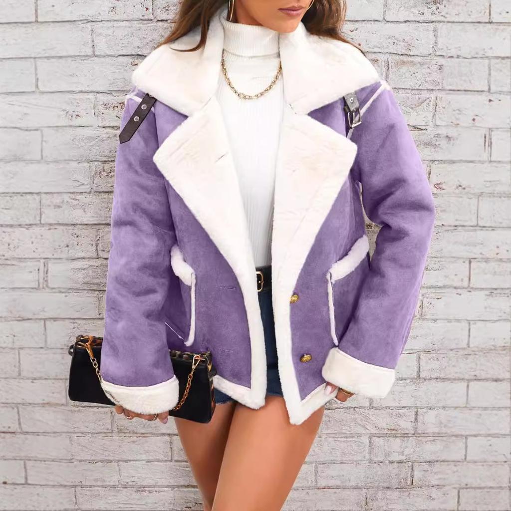 New Winter Women's Fashion Lapel Fleece Jacket, Warm Casual Thickened Outerwear Coat for Crossbody