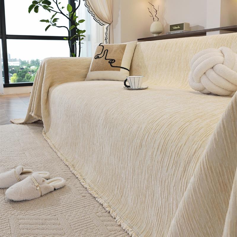 

Nordic Style Light Luxury Solid Color Sofa Cushion Chenile Non Slip Anti Cat Scratch Blanket Four Season Universal Couch Cover 180x180cm бежевый