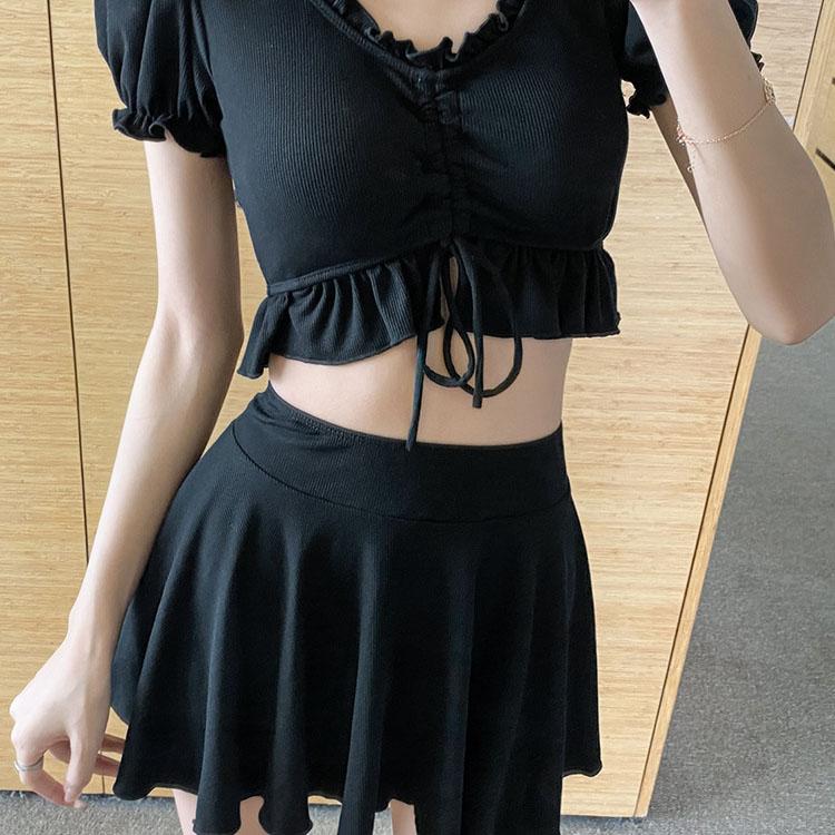 New Korean Style Black Summer Swimwear for Girls Slim Fit  High Waist Slim Beach Swimwear Sexy Dress Suit