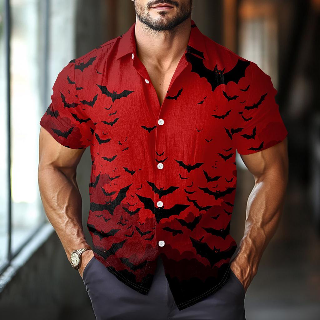 Men's Fashion Casual Loose Halloween Printed Short Sleeve Shirt