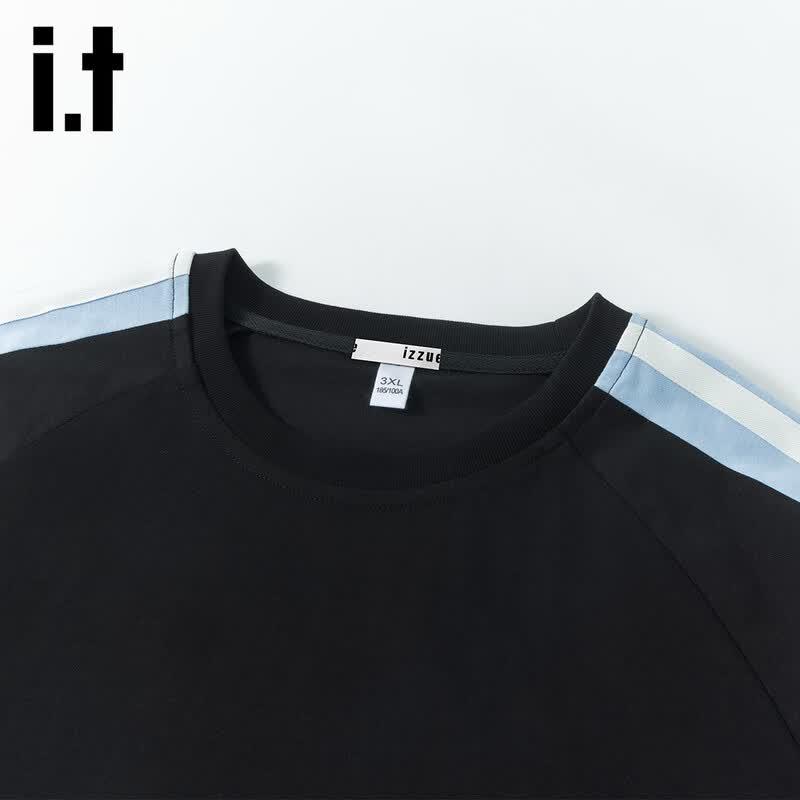 Izzue Men's Loose Fit Striped Color-Block Short Sleeve T-Shirt