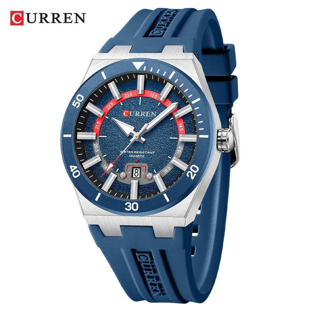 CURREN 8491 Men's Waterproof Quartz Watch with Rubber Strap and Calendar