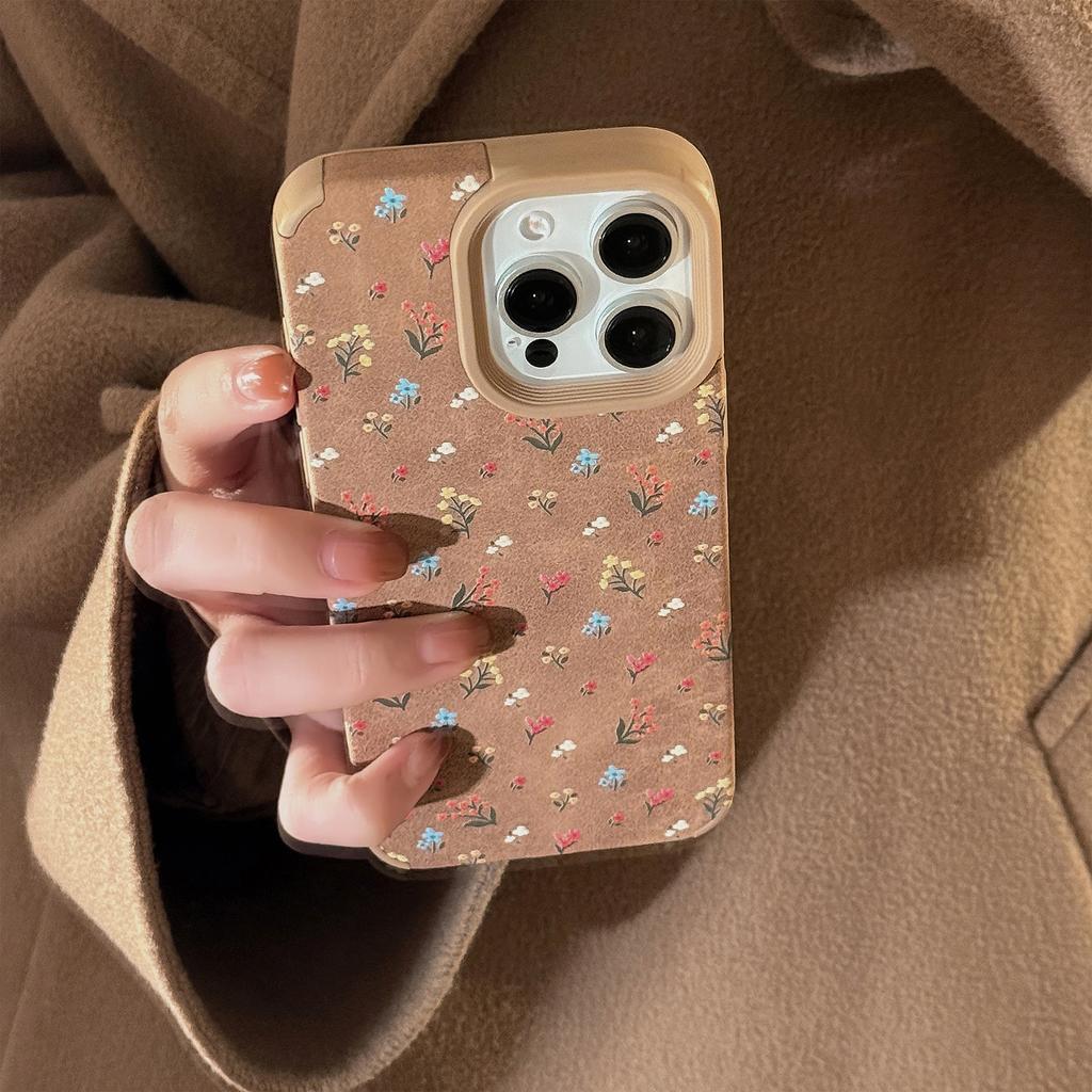 Soft Leather Small Floral Patterns for IPhone 16, Apple 15 Phone Case, 17promax Retro, Autumn/winter 13 Art