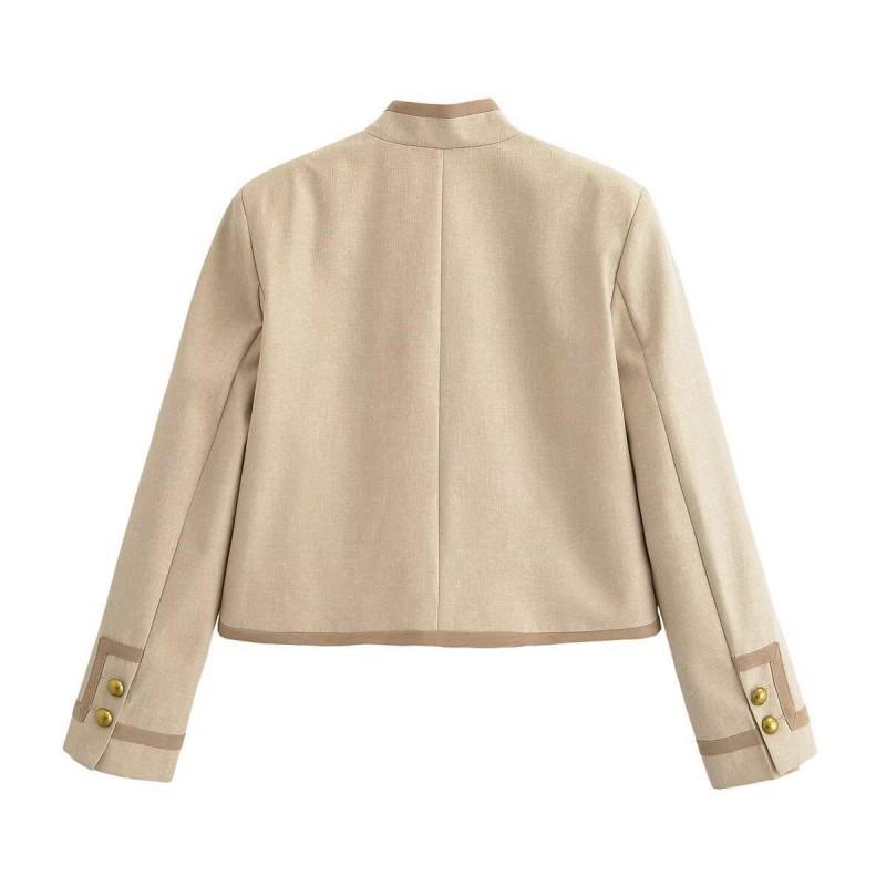 Womens Winter Wool-Blend Tailored Blazer With Mandarin Collar Button Detail Urban Chic Office Wear