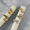 Salircon 5 Styles Exquisite Luxury Stainless Steel Zircon PVD18K Gold Color Plated Open Rings Women Fashion Jewelry Waterproof