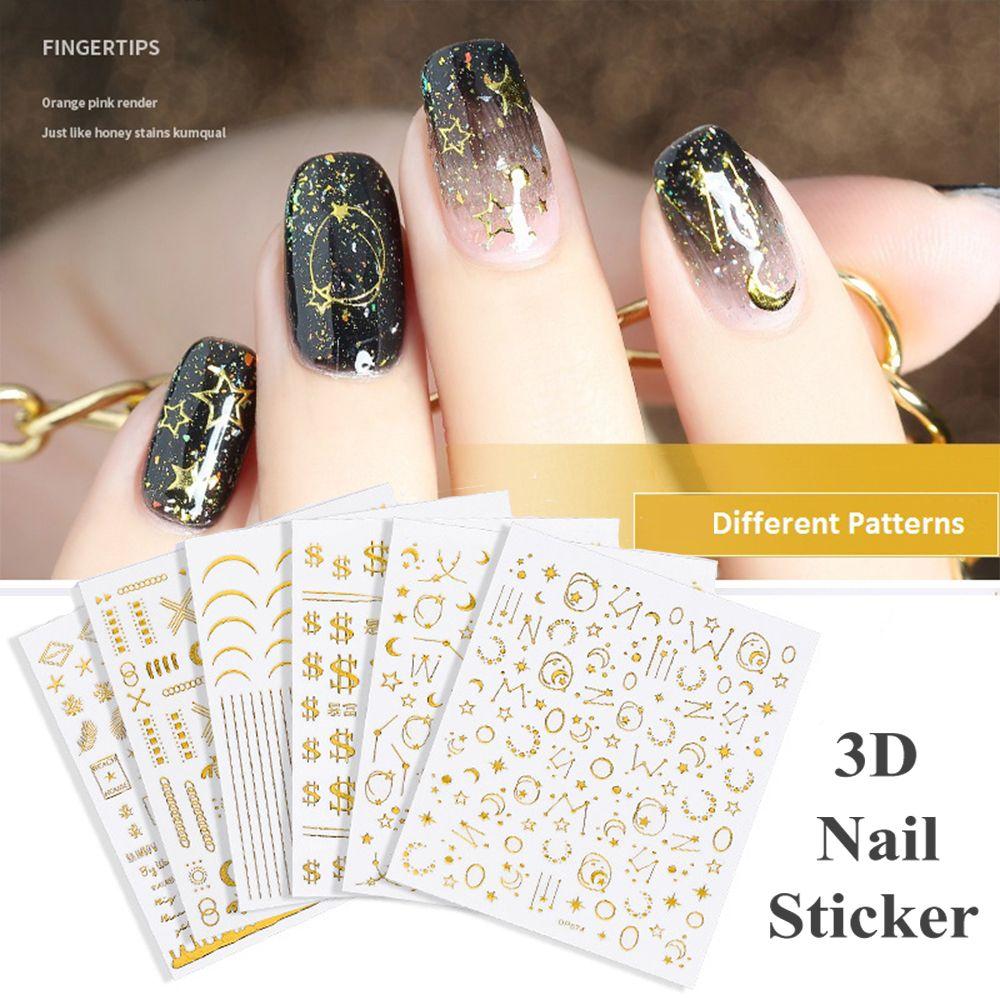 

Gel Nail Patch Starry Decals Gold Embossed 3D Nail Stikers Star Moon Metal Strip Glitter Stickers 673