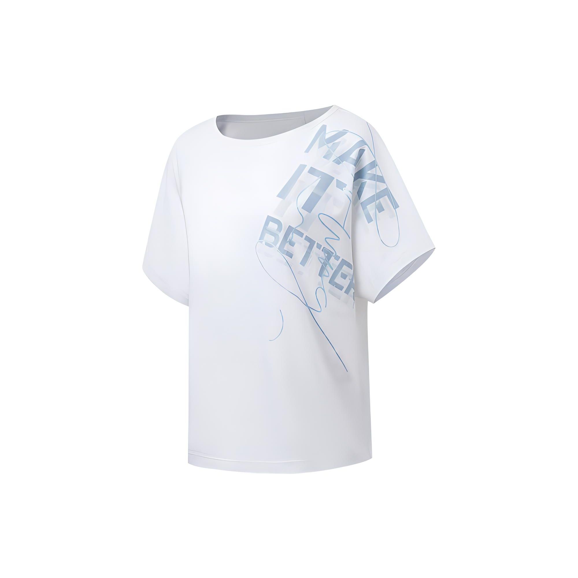 

Li Ning Fitness Series Letter Print Loose Round Neck Short Sleeve T-Shirt Women Tops White ATST588-1 M