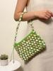 French Woven Bucket Bag Handmade Bead Bag Fashionable Stone Handheld Wrist Style Handbag Women's Square Shape Underarm Bag