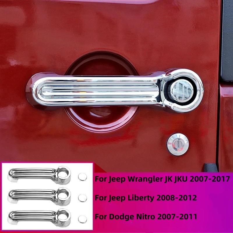 

For Jeep Wrangler JK 2007-2018 Carbon Fiber Black Chrome Car Door Handle Cover Trim Sticker Styling Accessories silver 3 door