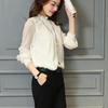 Lace Chiffon Shirt for Women Long-sleeved Shirt Ruffled Shirt Sexy Plus-size Top with Stand Up Collar