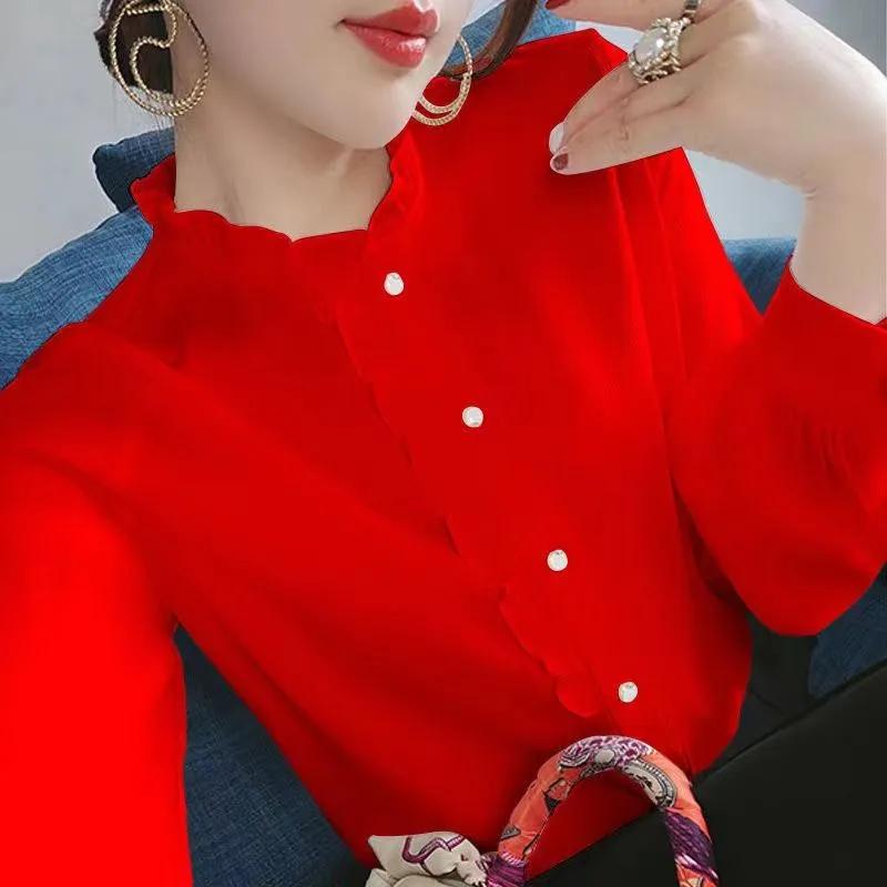 

Весенне-осенняя женская рубашка Популярная однобортная Удобная женская рубашка Модная женская рубашка оверсайз Уличная одежда Женская блузка для повседневной носки XXXXXL красный