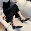 New Women's Versatile 5cm High Heel Shoes Fairy Style Mid-high Thick Heel Pointed Toe French Style Pearl Single Shoes