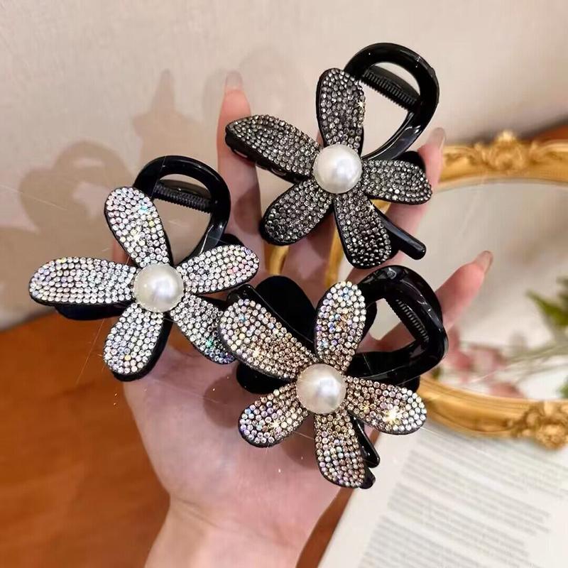 Neuer koreanischer Strass Haarspangen-Clip Stirnband Elegante Blume Haar-Krabbe Haarklammern für Damen Kopfschmuck Haarschmuck Pferdeschwanz Haarspangen
