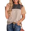 Women Color Block Striped Pullover Short Sleeve Crew Neck Casual T Shirt Top