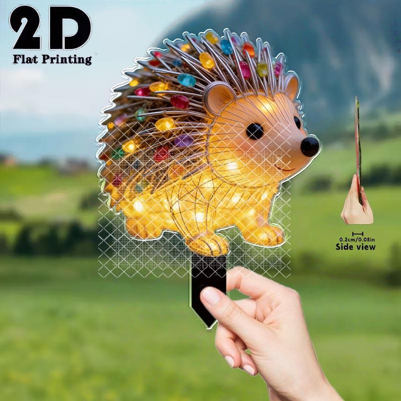 2D Flat Luminous Hedgehog Garden Decoration Ground Plug, Outdoor Courtyard Garden Lawn Decoration Ornament, Garden and Flower Bed Decoration Pile