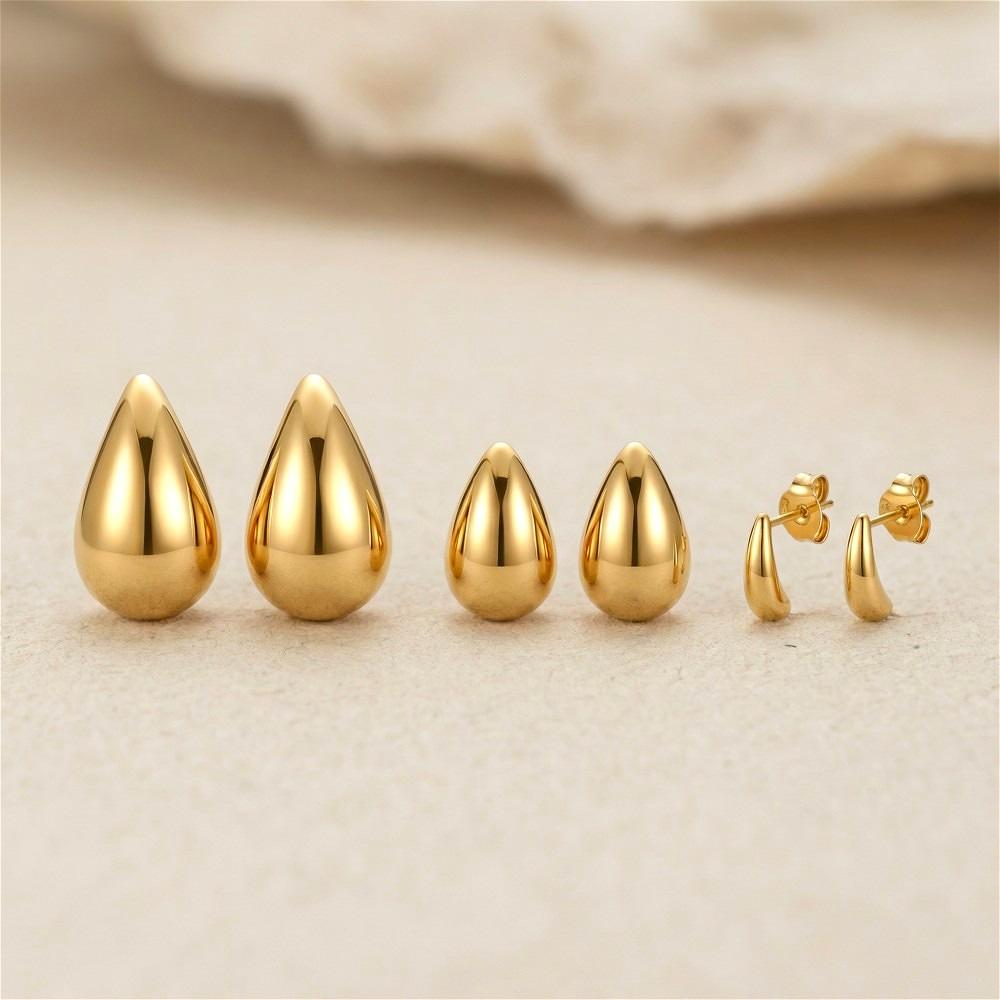 10-31mm Edelstahl Vintage Klobige Wassertropfen Ohrringe für Damen Vergoldet Dicke Ohrringe Statement Hochzeits Schmuck Geschenke