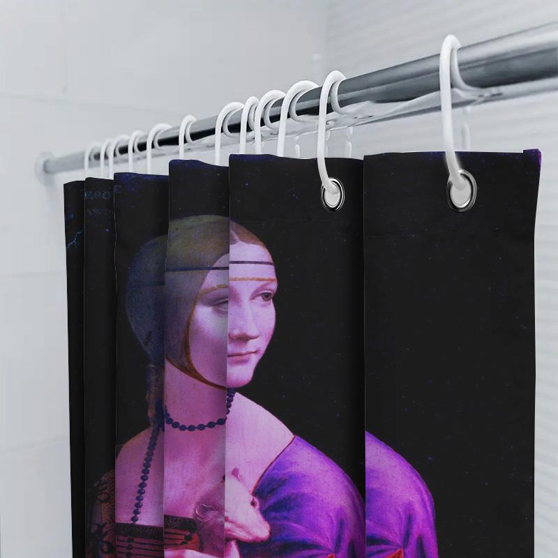 Luxurious Vintage-Inspired Shower Curtain Featuring A Classic Renaissance Artwork With A Pink Bunny Perfect For Bathroom Decor #