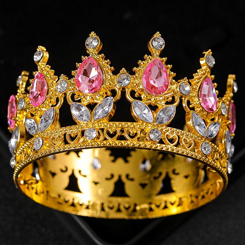 Pink Crystal Tiaras and Crowns Headband for Women Rhinestone Prom Diadem Bridal Wedding Hair Accessories Jewelry Crown Tiara