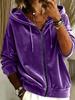 New European and American Casual Solid Color Velvet Drawstring Hooded Zipper Long-sleeved Women's Sweater