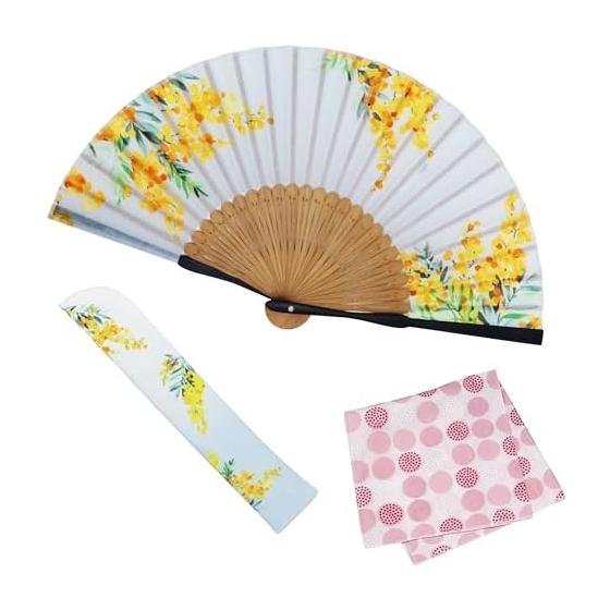 [Osaka Choseido] Fan, Ladies, Women, Stylish, Business, Fan Bag, Fan Holder, Handkerchief Set, Mimosa