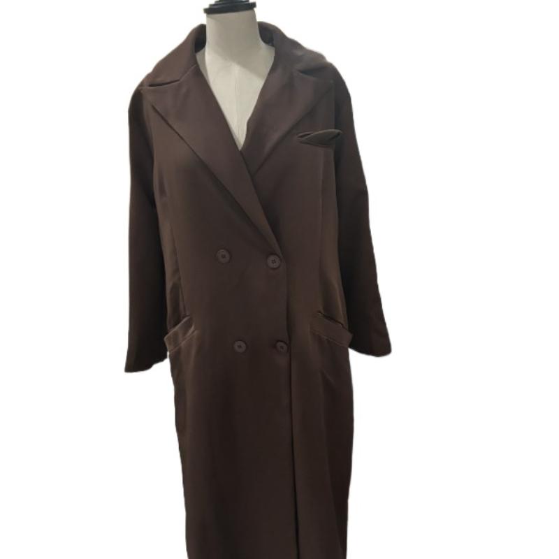 Herbst und Winter Damen Eleganter zweireihiger Kaffeefarbener Mantel Damen Revers Mode Langärmliger Freizeitmantel High Street Wear