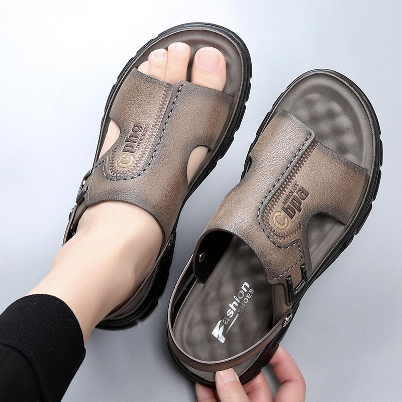 Fashion Beach Mens Breathable Sandals Summer Leather Hollow Out Men Shoe Simple Male Comfortable Slippers 2024 New Cool Luxury Sandals