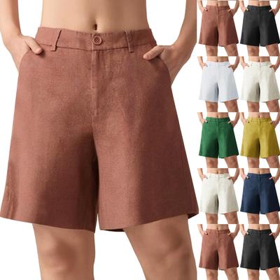 Women's Shorts High Waist Knee Length Shorts Comfy Cotton Linen Shorts With Pockets Summer