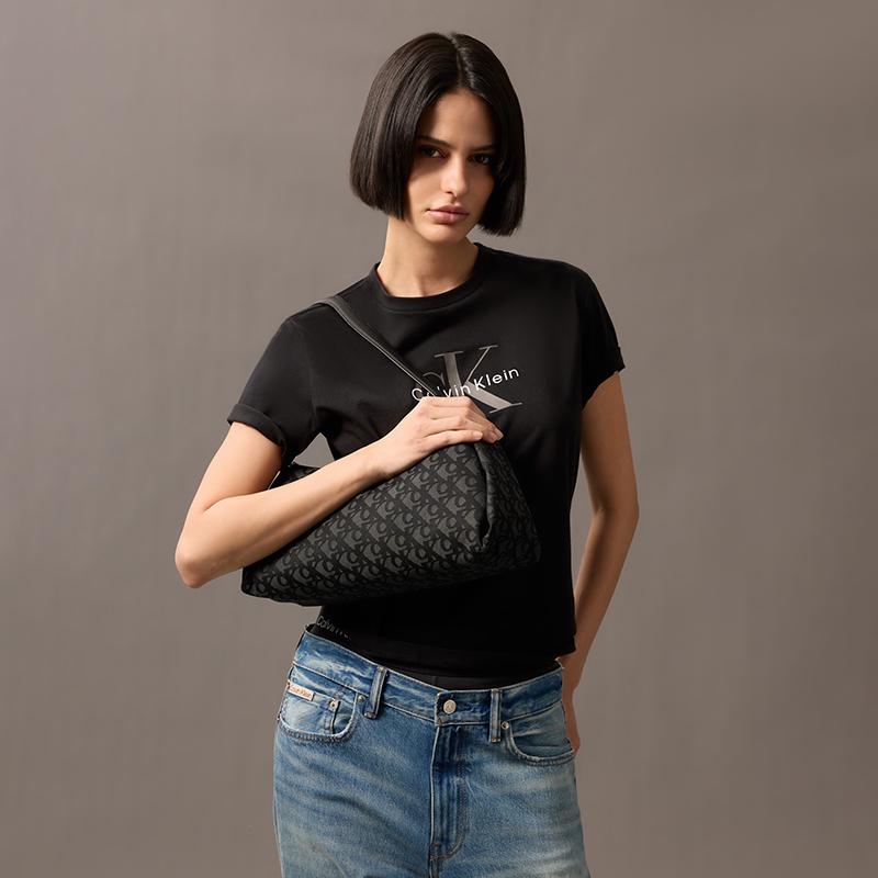 Calvin Klein Commuter Letter Jacquard Armpit Bag Pillow Bag Fabric Shoulder Bag Medium Size Women's Space Black UB1-space Black