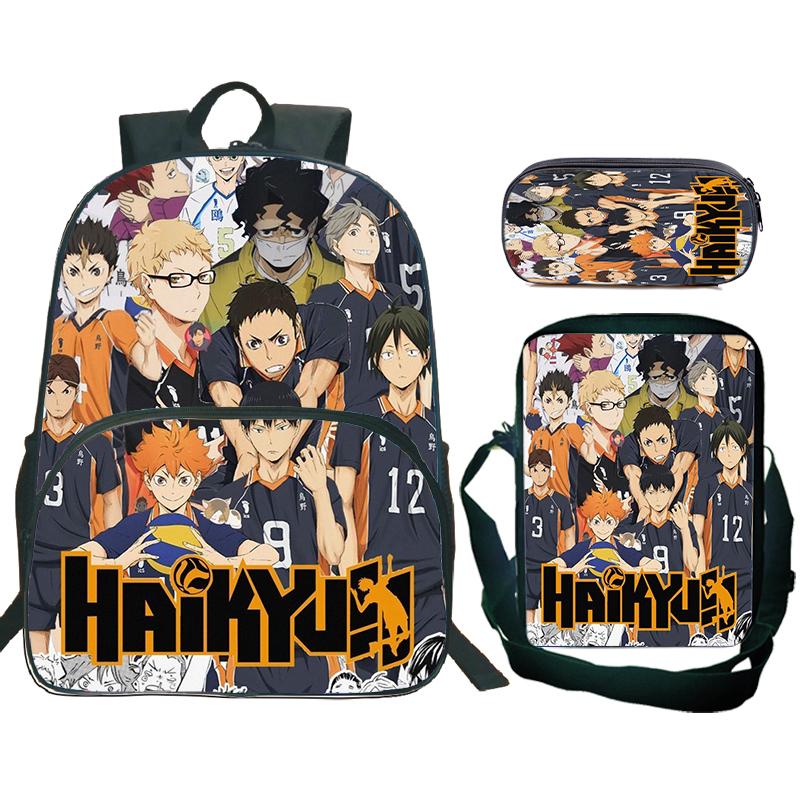 Anime Haikyuu Batoh 3ks Sada Školní Tašky S Taškou Přes Rameno Pouzdro na Tužky Dětské Batohy pro Kluky Dívky Batoh na Notebook Taška na Knihy Dárek