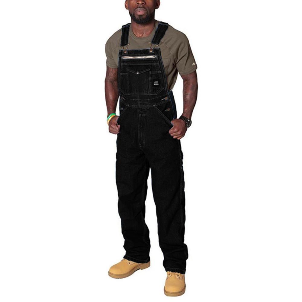 Pánské vintage retro džínové dlouhé kombinézy s dlouhým rukávem, ležérní špagetové popruhy, rovné, s podvazkovým kalhotami, letní pytlovité volné kombinézy