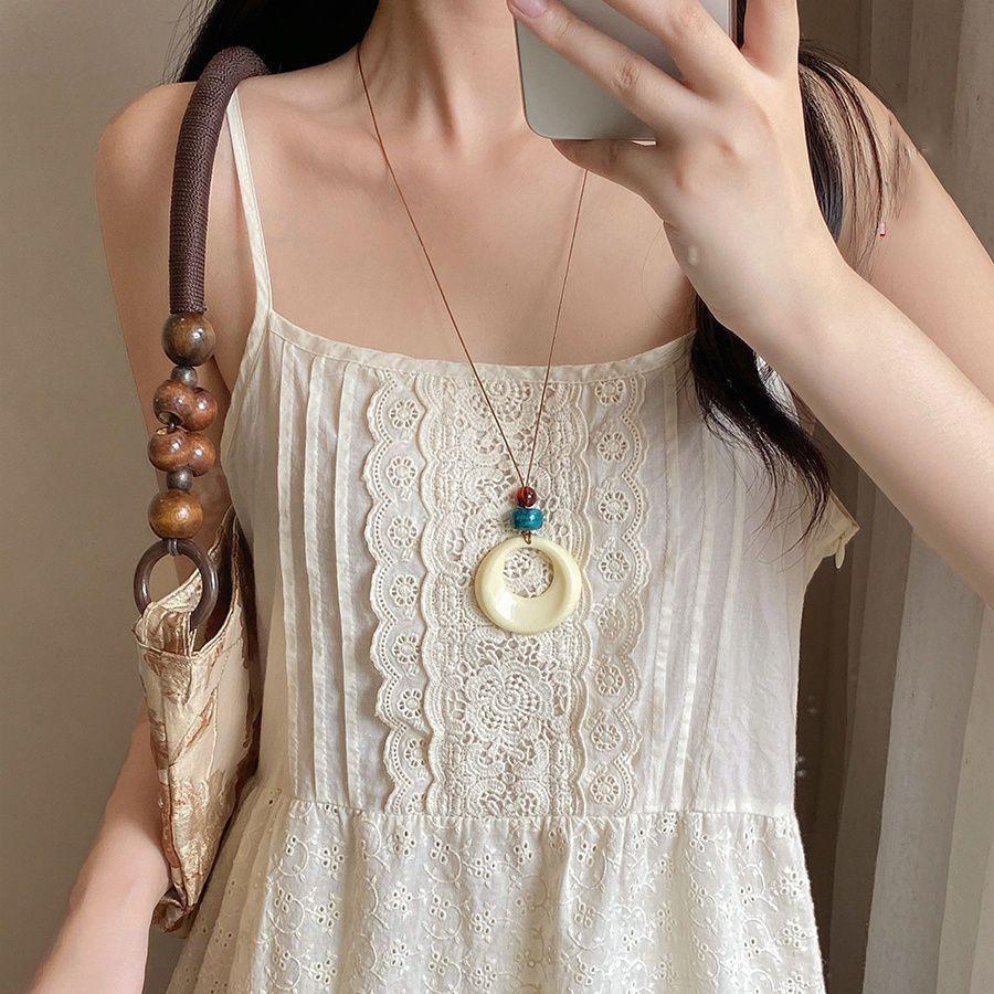 New Bohemian Flowering Pearl Necklace Women's New Chinese Style Leather Rope Ethnic Style Beaded Necklace