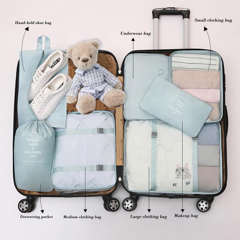 7pcs Travel Portable Luggage Organizer Bags Save Space Breathable Mesh Bag Clothing Classified Storage Bags Large Capacity Pouch