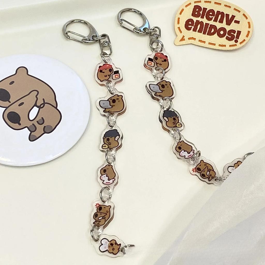 1Pc Cute Cartoon Capybara Transparent Plastic Mobile Phone Lanyard with Metal Buckle Kawaii Girl Backpack Pendant Keychain Charm