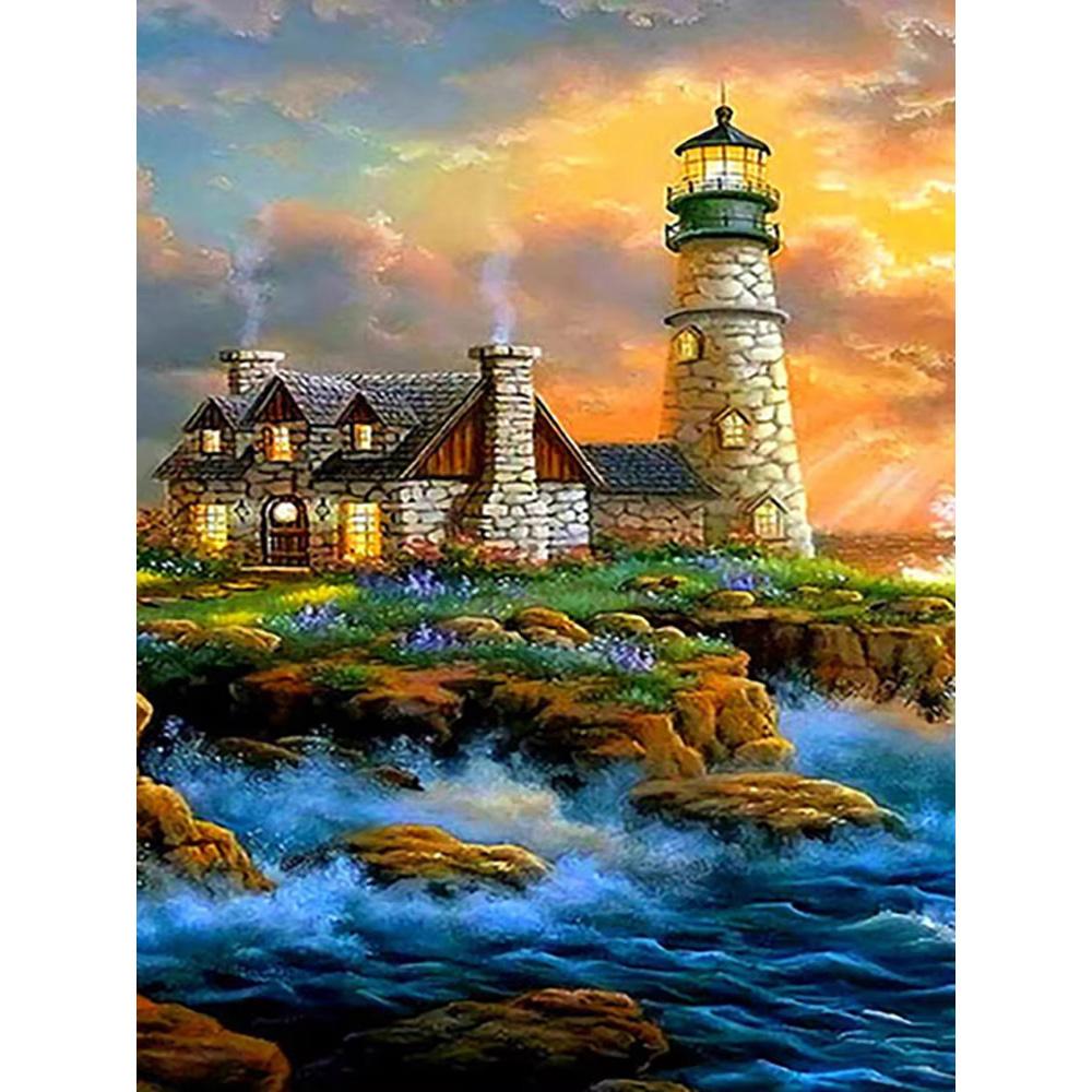 5D DIY Diamond Painting Sea Scenery Architecture Diamond Embroidery Painting Full Round Diamond Mosaic DIY Home Decor Gifts