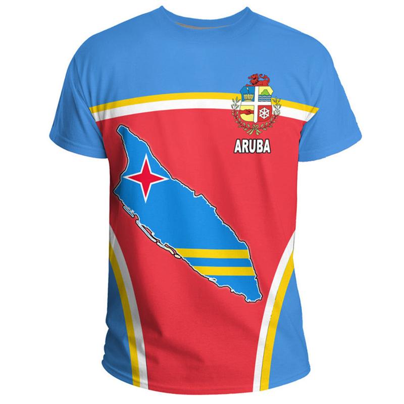 Aruba National Emblem Flag 3d Print T-Shirt New Fashion Netherlands Crew Neck Short Sleeve Tshirts For Men Clothing Streetwear