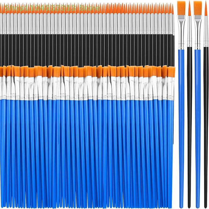 50Pcs Art Round Flat Hair Nylon Hair Paint Brush For Painting Brushes Set Oil Acrylic Watercolor Kids/Artists/Beginners/Student