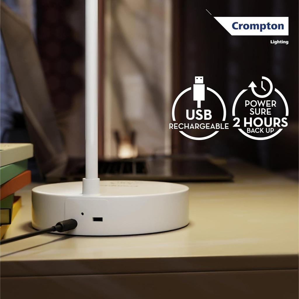 Plastic Deskmate 5W USB Rechargeable LED Desk Lamp | Flexible Neck, Colour-Changing & Smooth Dimming | Flame-Safe Design | Pack of 1