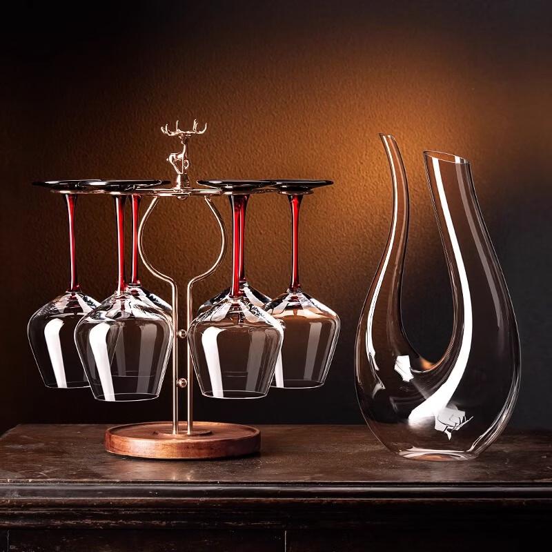 Shangqi Red Stem Wine Glass Set (4 Glasses, Decanter & Stand)