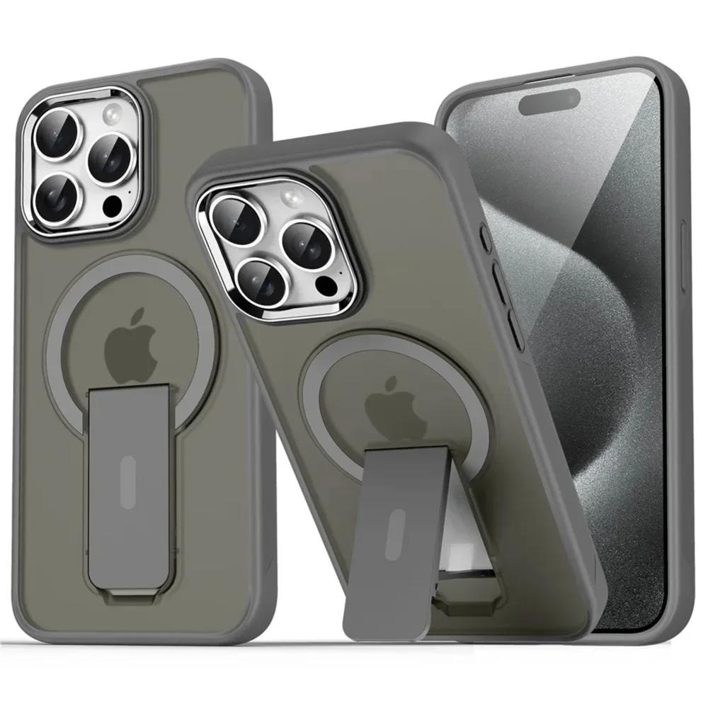 New Folding Stand Matte Clear Magnetic Case for iPhone 17 17 Air 17Pro 17 Pro Max For Magsafe Wireless Charge Shockproof Cover