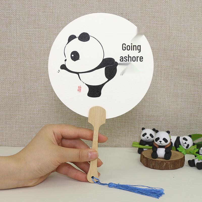 Круглый бамбуковый веер в китайском стиле, расписанный вручную с изображением панды