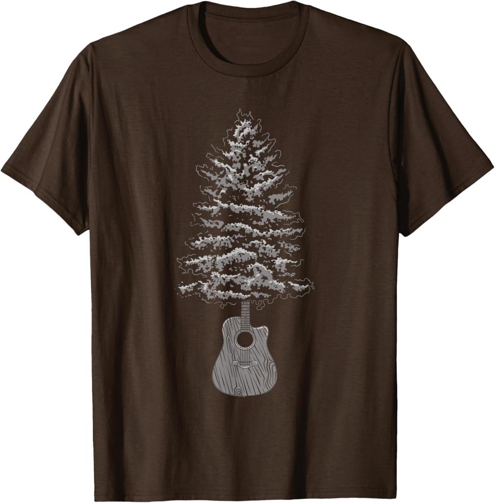 Acoustic Guitar Tree Music Lover Graphic Tee Men's Casual Cotton T-Shirt Outdoor Trip