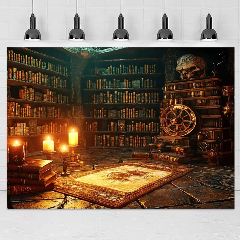 2D Magical Wizard Library Backdrop, Halloween & Witchcraft Photo Booth