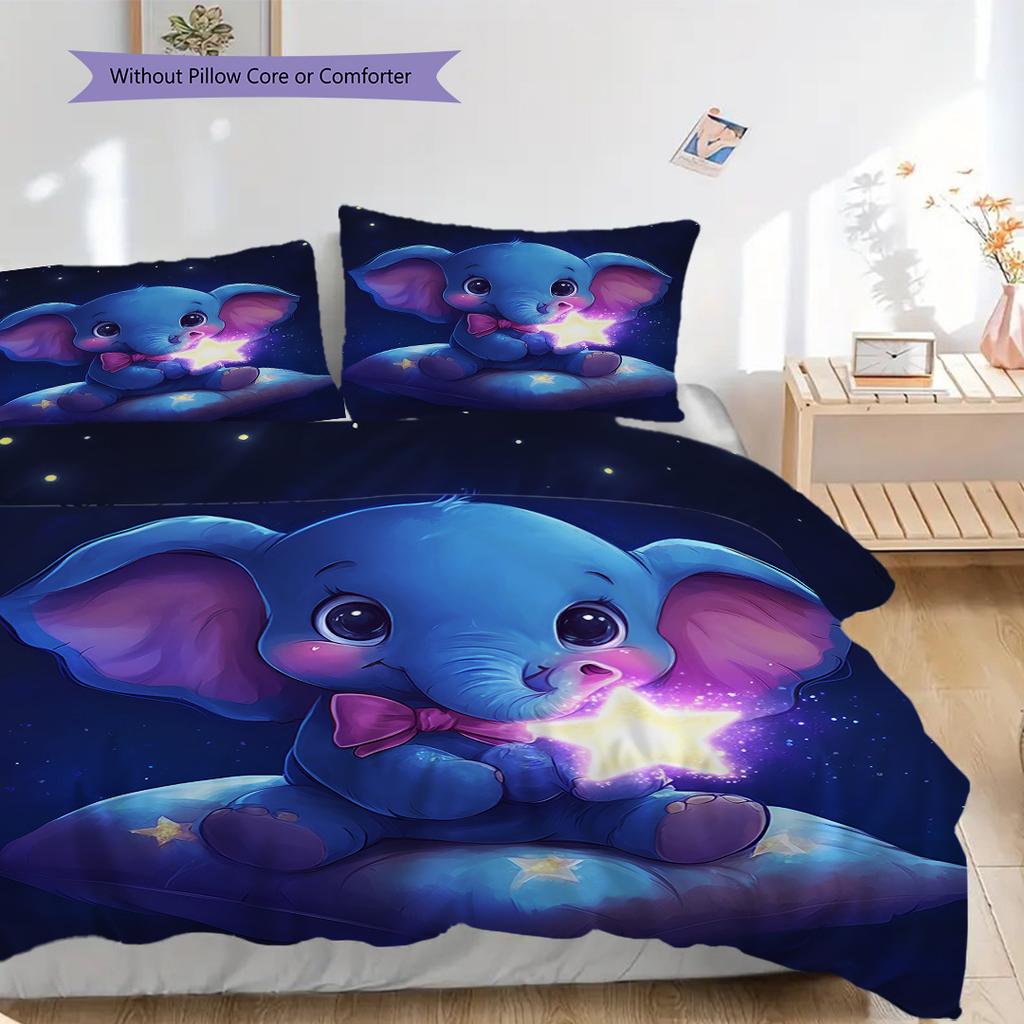 Elephant Pattern Bedding Quilt Set Quilt Cover Pillowcase Home Decoration Birthday Gift (1 * duvet cover + 2 * pillowcase, without core)