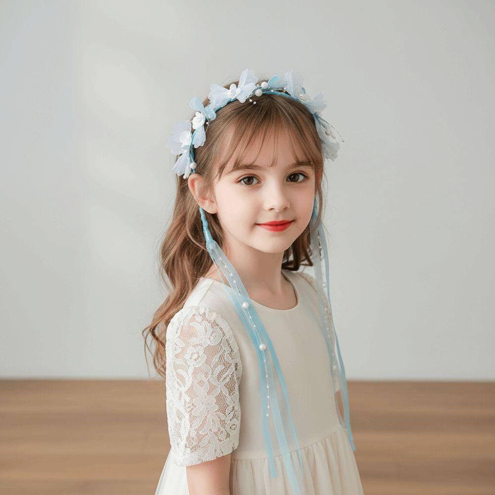 Handcrafted Embroidery Princess Flower Crown Kids Floral Hair Hoop Flower Girl Accessory