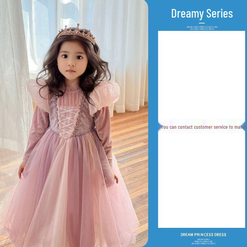 

Pink Princess Birthday Dress with Cape for Girls - Autumn/Winter Fairy Style Size 110