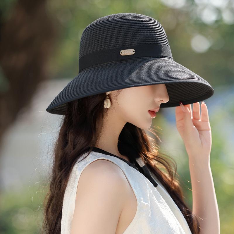 

Summer sun protection visor, children s sun hat, Lafite straw hat, big eave hat, fashionable and small face Adjustable