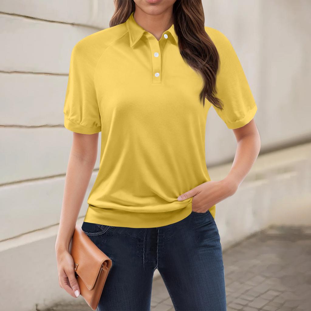 Maglietta casual da donna con stampa floreale, scollo a V, manica corta, bottoni decorativi