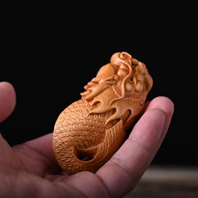 Miniature Wooden Dragon Statue,Solid Wood Carving Animal Dragon Fish Ornaments Home Decor Gift Dragon Year Collection Souvenirs