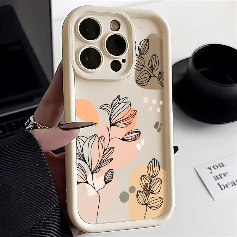Abstract Plants Phone Case For iPhone 15 Pro Max Case iPhone 13 14 12 11 Pro Max X XR XS 7 8 Plus SE Candy Liquid Silicone Cover