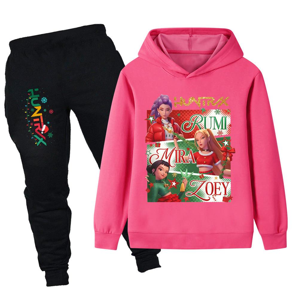PB1264 Kinder Jungen Mädchen Kpop Mira Zoey Rumi Weihnachten Druck Langarm Kapuzenpullover Hose Hosen Kleidung Sets